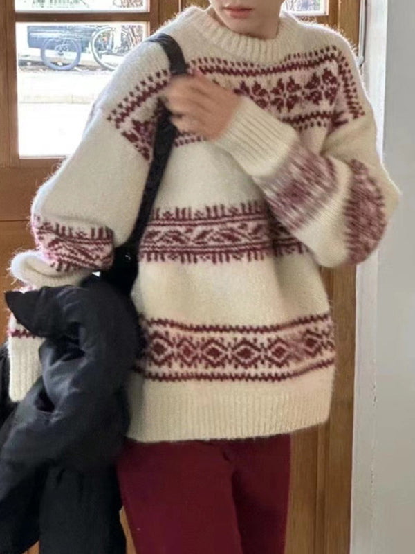 Damen Lässiger Winterpullover Nordisches Muster