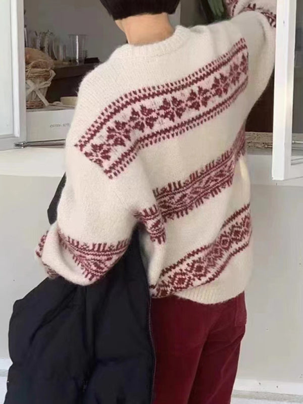 Damen Lässiger Winterpullover Nordisches Muster