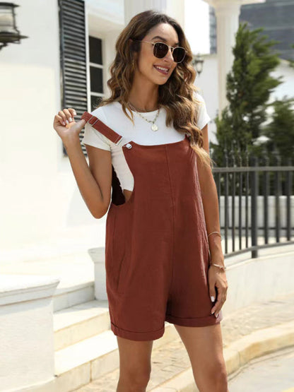 Eveloria Damen Overall-Shorts Baumwolle Verstellbar Lässig Beige