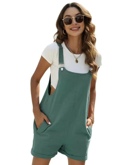 Eveloria Damen Overall-Shorts Baumwolle Verstellbar Lässig Beige