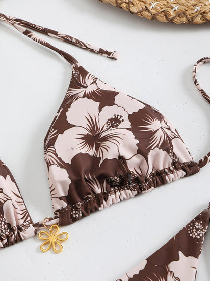 Eveloria Damen Halterneck-Bikini Blumenmuster