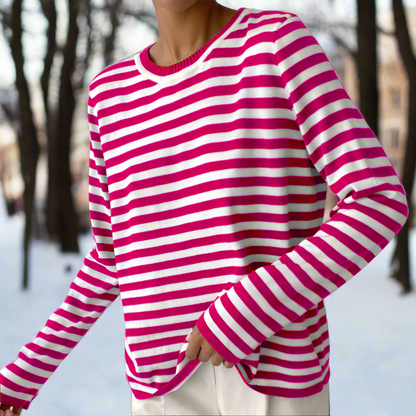 Damen Langarmshirt Gestreift Lässig Weiß/