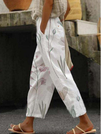 Eveloria Damen Hose Blumenmuster Baumwolle Floral