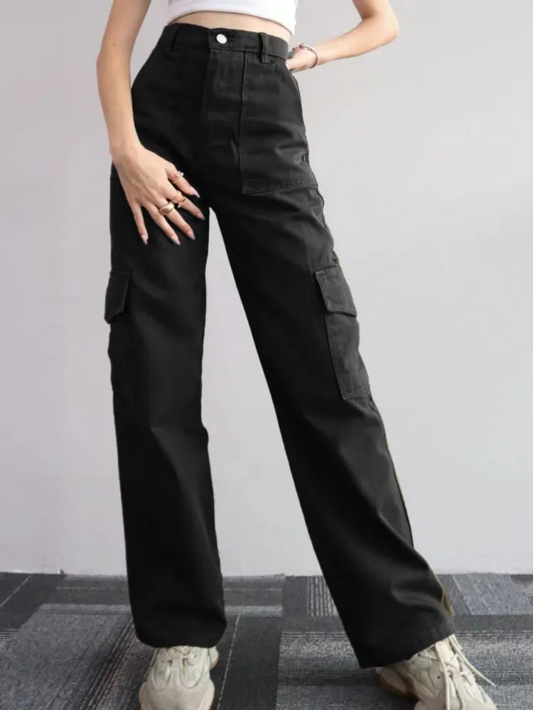 Damen Cargohose Bequem Mit Taschen Schwarz - Eveloria