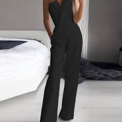 Damen Trägerlose Jumpsuit V-Ausschnitt Weites Bein - Eveloria