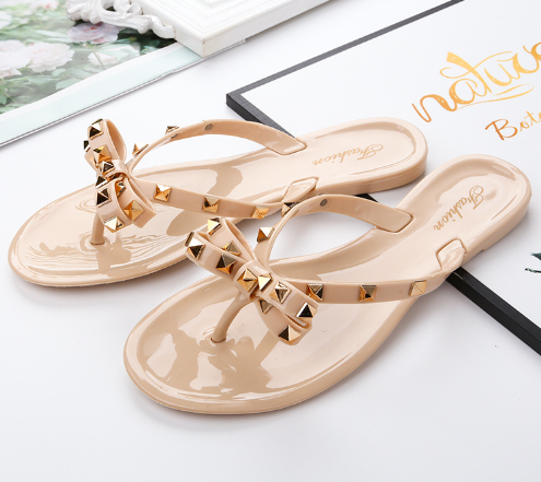 Eveloria Damen Flip-Flop-Sandalen Schleifen Nieten