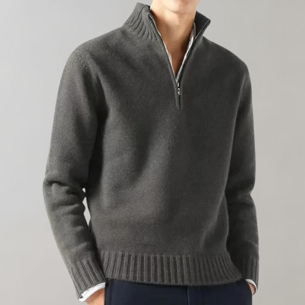 Eleganter Herren Pullover Halbzipper Baumwolle Grau