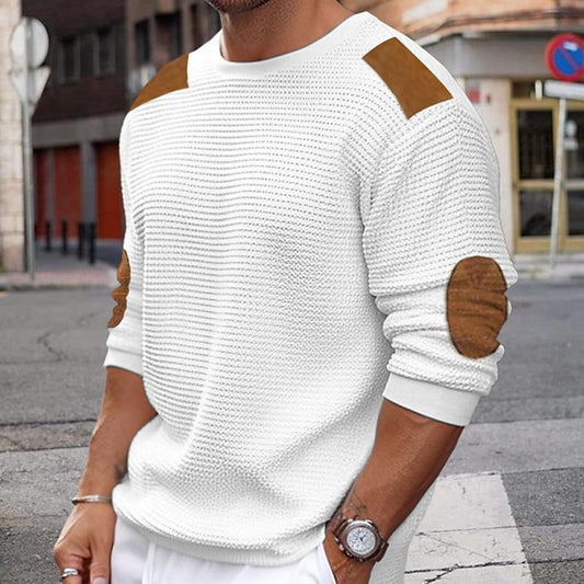 Weißer Strickpullover Damen Braun Wildleder Akzente - Norvielle