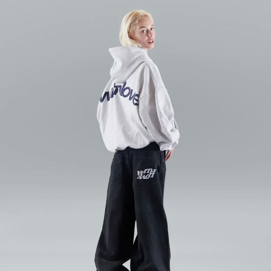 Übergrößene Damenhoodie mit Liebesprint Weiss