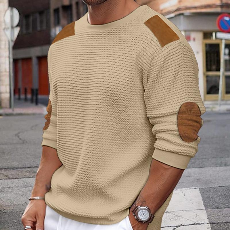 Weißer Strickpullover Damen Braun Wildleder Akzente