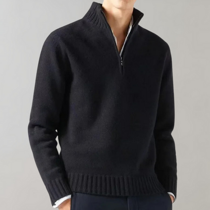 Eleganter Herren Pullover Halbzipper Baumwolle Grau