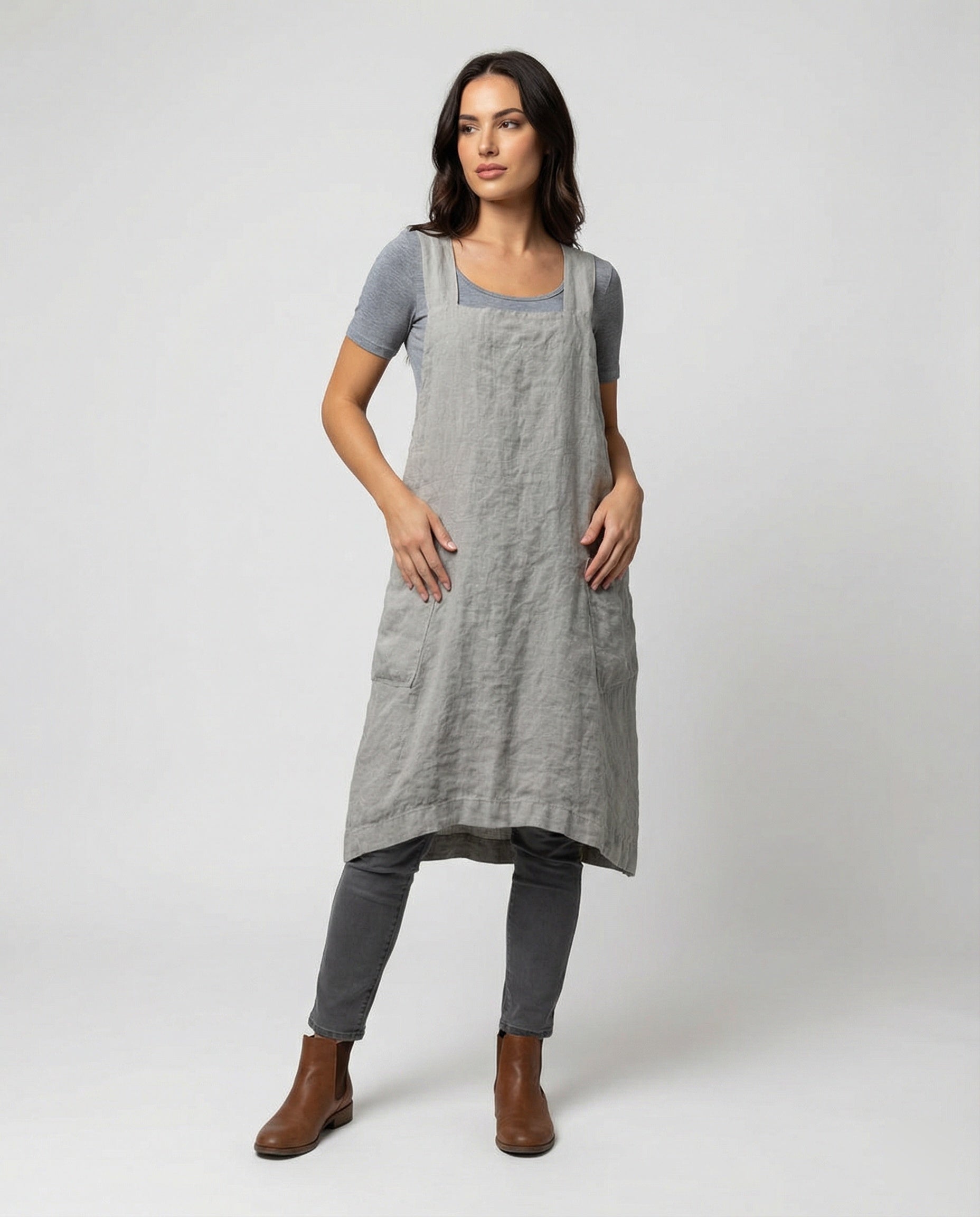 Eveloria Damen Schürzenkleid Baumwolle Mit Taschen - Eveloria
