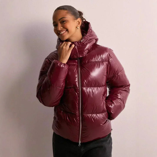 Damen Kurz-Pufferjacke Kapuze Leicht Glänzend - Eveloria