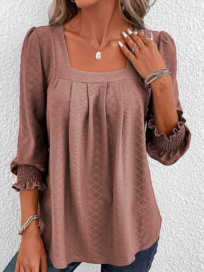 Damen Baumwollbluse Eckiger Ausschnitt