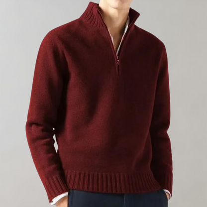 Eleganter Herren Pullover Halbzipper Baumwolle Grau
