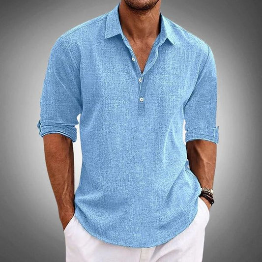Herren Poloshirt Langarm Lässig Mit Halber Knopfleiste - Eveloria