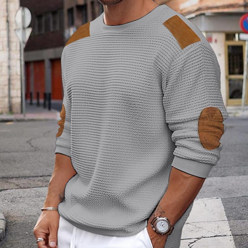 Weißer Strickpullover Damen Braun Wildleder Akzente