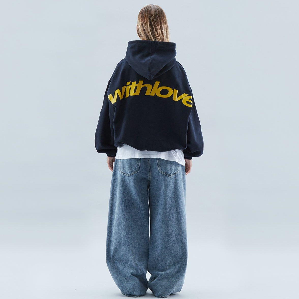 Übergrößene Damenhoodie mit Liebesprint Weiss