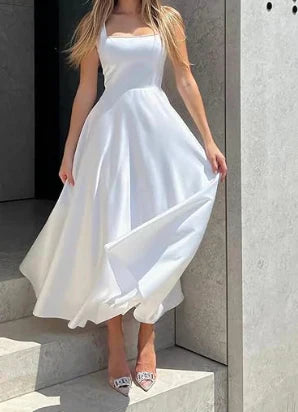 Damen Maxikleid Ärmellos Hohe Taille