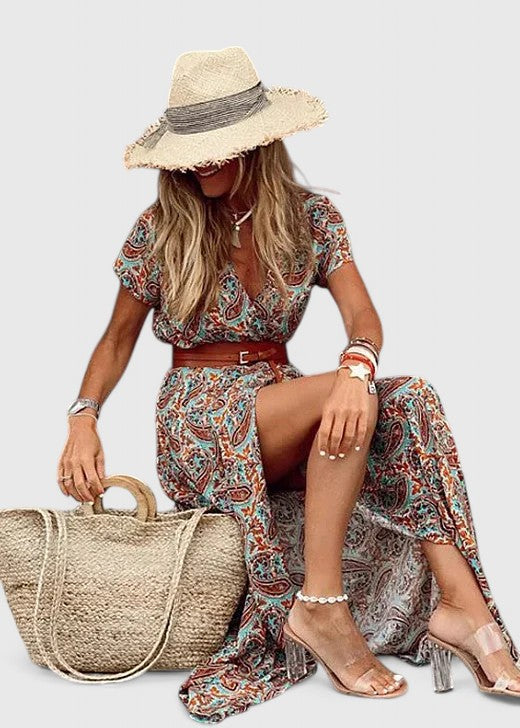 Anke Damen Maxikleid Lässig V-Ausschnitt Boho-Stil