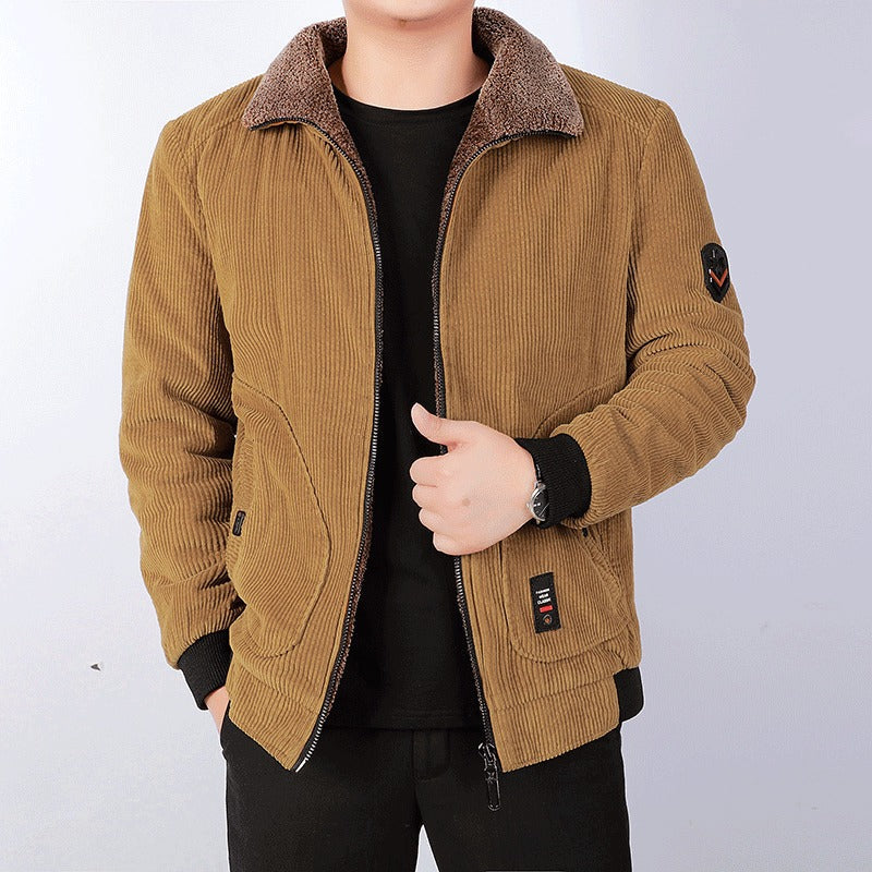 Herren Cordjacke Fleecekragen Gepolstert