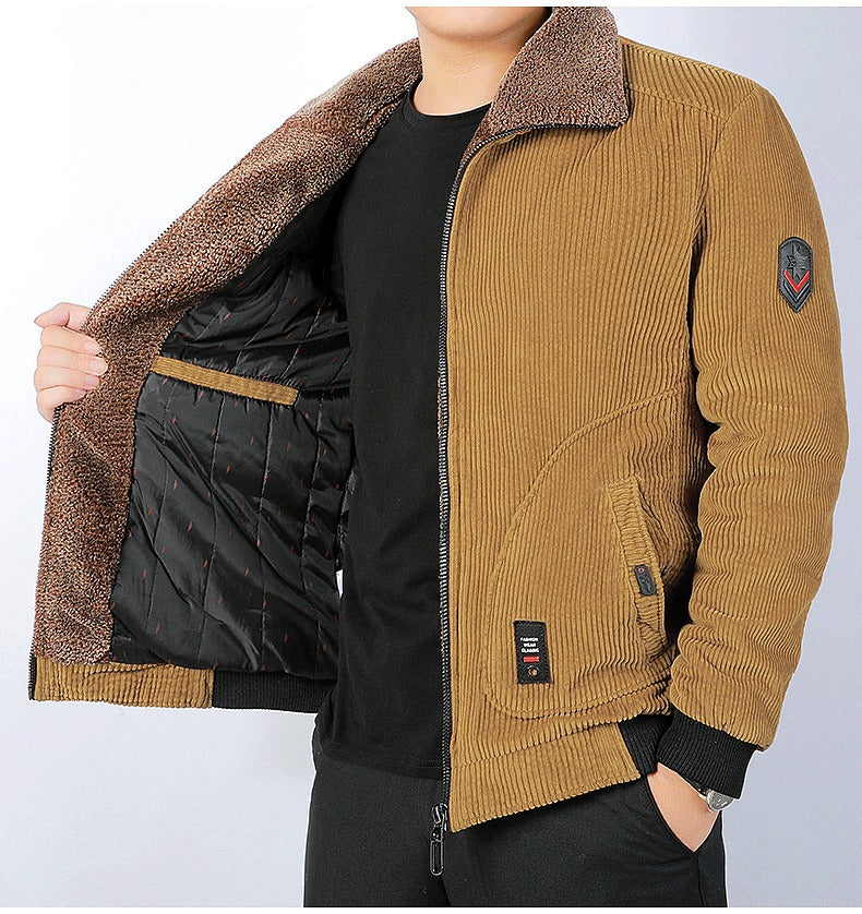 Herren Cordjacke Fleecekragen Gepolstert