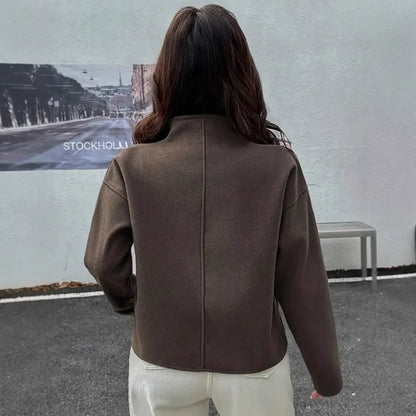 Damen Cropped Jacke Braun Stehkragen Reißverschluss