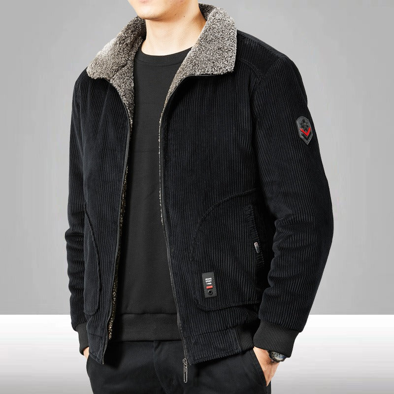 Herren Cordjacke Fleecekragen Gepolstert