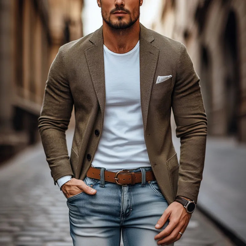 Herren Wildlederblazer Braun Eleganter Zweiknopf-Look