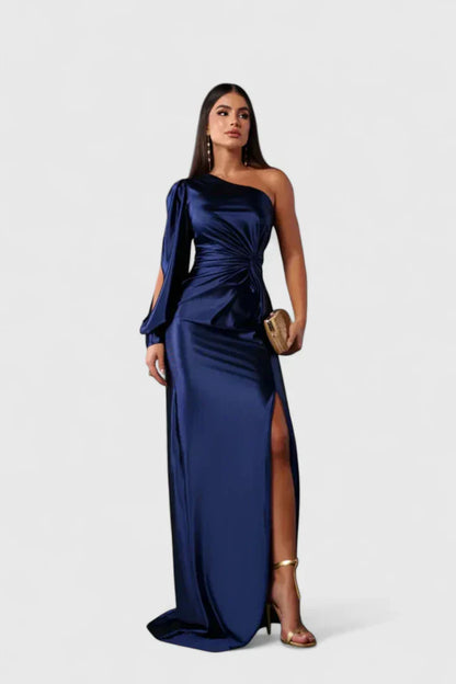 Damen Abendkleid Einer Schulter Raffung