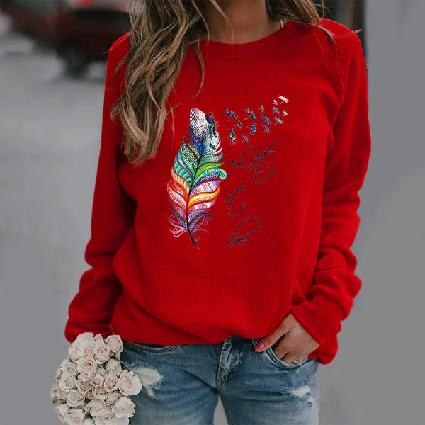 Damen Sweatshirt Baumwollmischung Rundhalsausschnitt Langarm