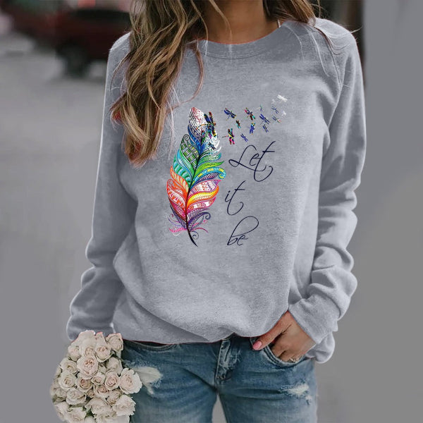 Damen Sweatshirt Baumwollmischung Rundhalsausschnitt Langarm