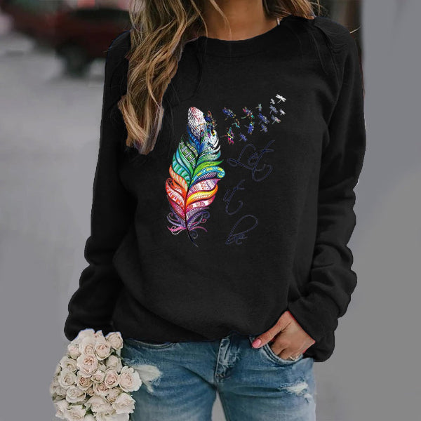 Damen Sweatshirt Baumwollmischung Rundhalsausschnitt Langarm