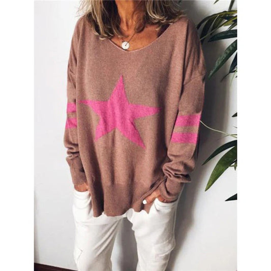 Eveloria Damen Pullover Weiches Strick Rundhalsausschnitt Sternmuster - Eveloria