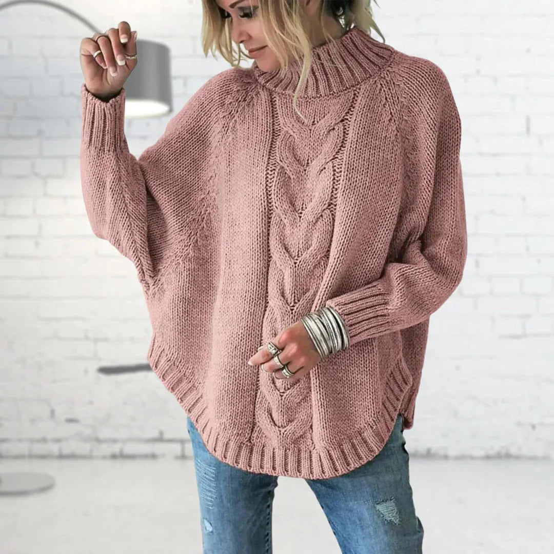 Eveloria Damen Pullover Wollstrick Oversized Rollkragen