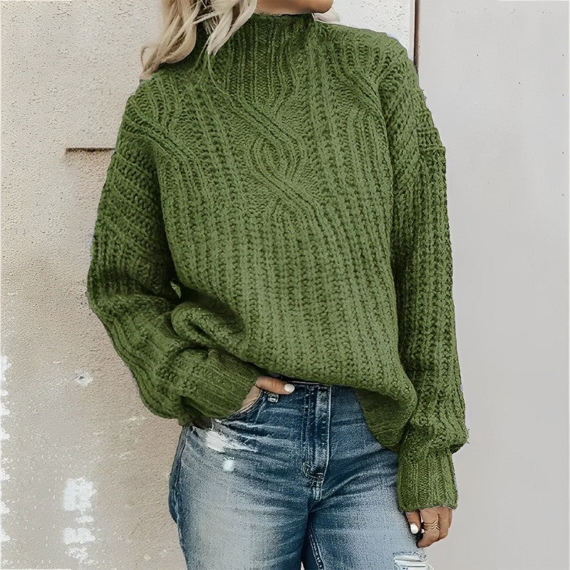 Damen Grobstrickpullover Hochkragen Uni-Farbe