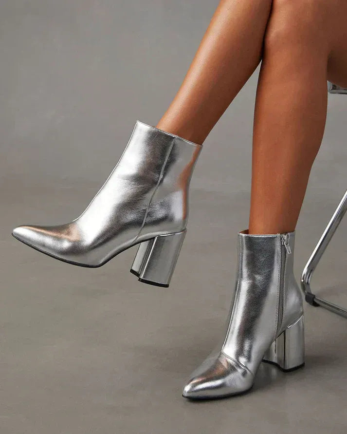 Damen Stiefeletten Kunstleder Spitz Zulauf Seitenreißverschluss - Eveloria