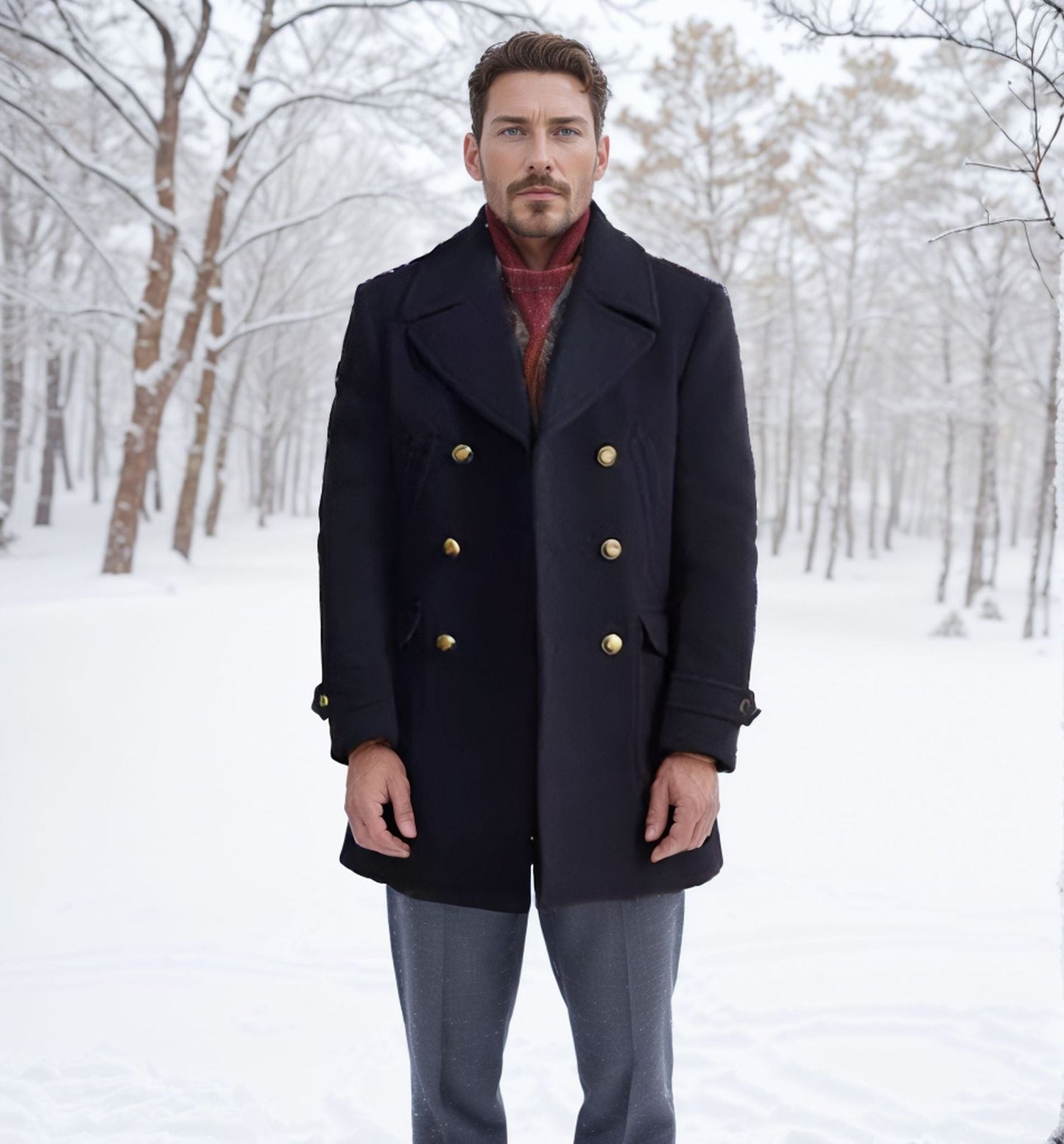 Herren Trenchcoat Slim Fit Doppelreihig Schwarz - Eveloria