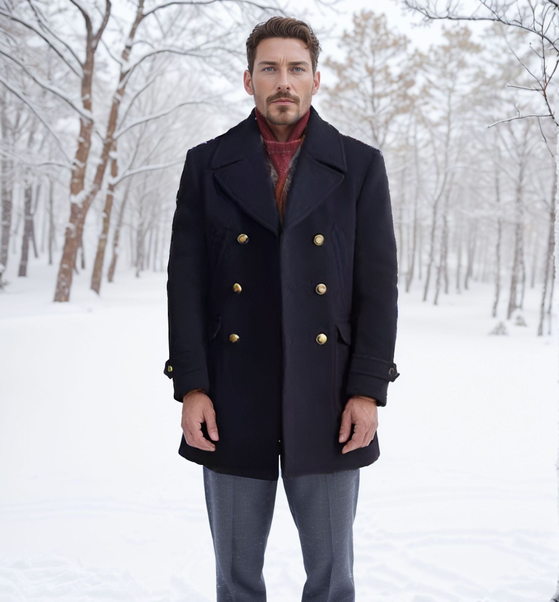Herren Trenchcoat Slim Fit Doppelreihig Schwarz - Eveloria