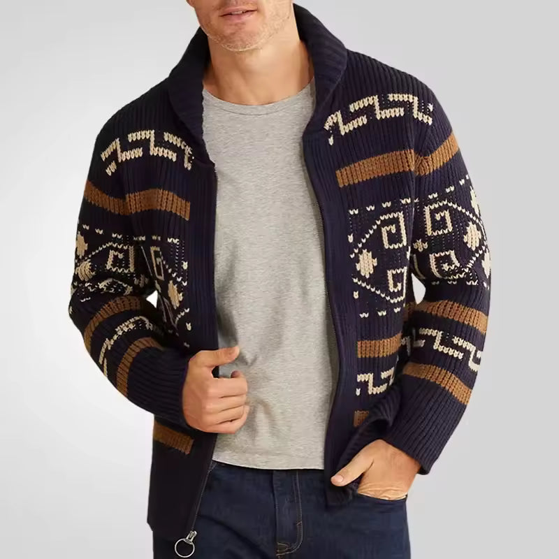 Herren Strickcardigan Tribal Muster Reißverschluss dunkel - Eveloria