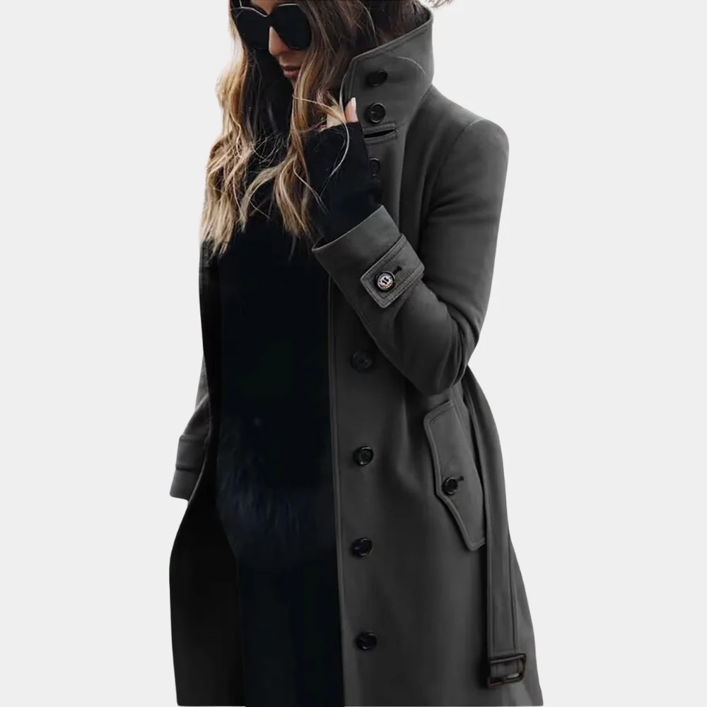 Damen Trenchcoat Wolltextur Taillierte Passform