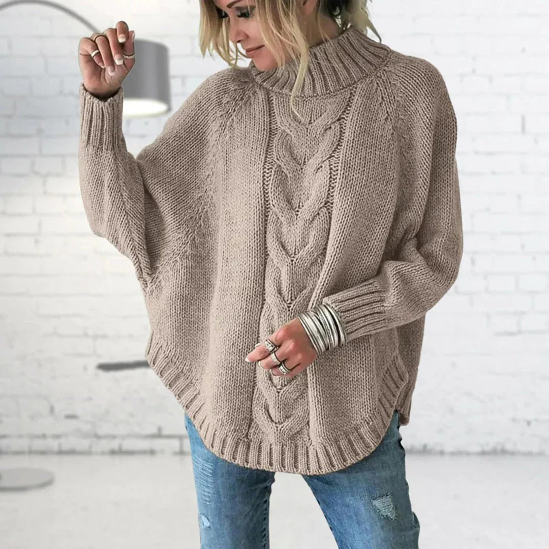 Eveloria Damen Pullover Wollstrick Oversized Rollkragen