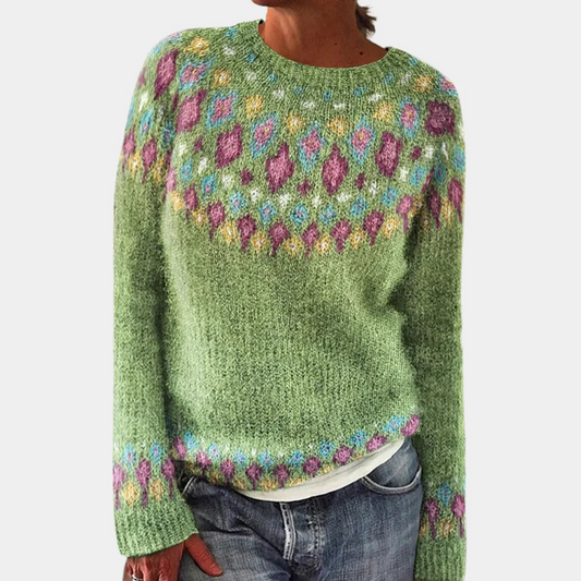 Eveloria Damen Pullover Wollpullover Lässig Geometrisch Rundhals - Eveloria