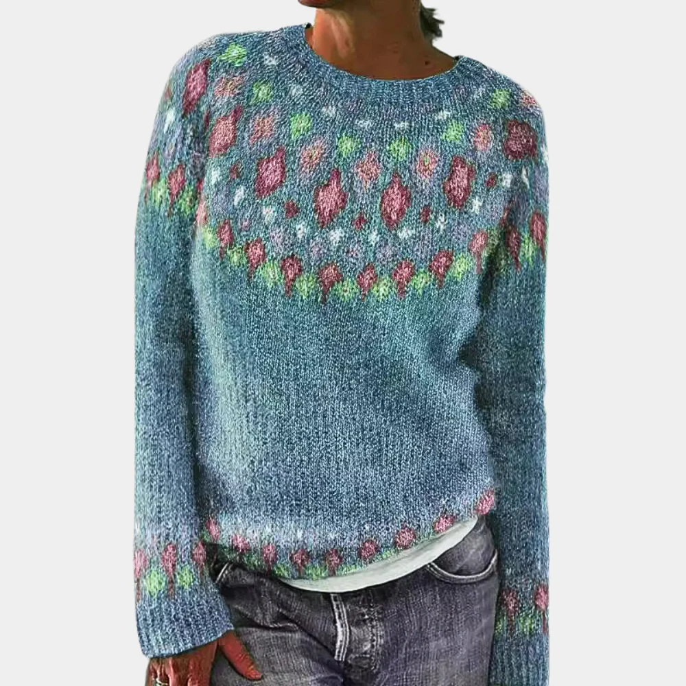 Eveloria Damen Pullover Wollpullover Lässig Geometrisch Rundhals