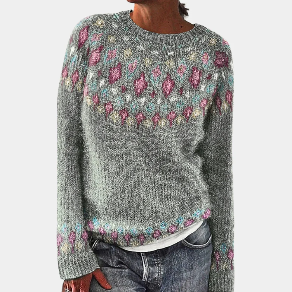 Eveloria Damen Pullover Wollpullover Lässig Geometrisch Rundhals
