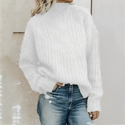 Damen Grobstrickpullover Hochkragen Uni-Farbe - Eveloria