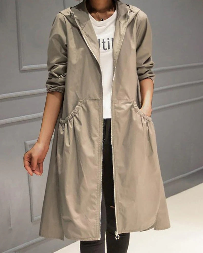 Eveloria Damen Trenchcoat Wasserdicht Kapuze Lässig Schwarz - Eveloria