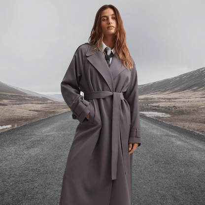 Damen Trenchcoat Wollmischung Lockere Passform Mit Gürtel