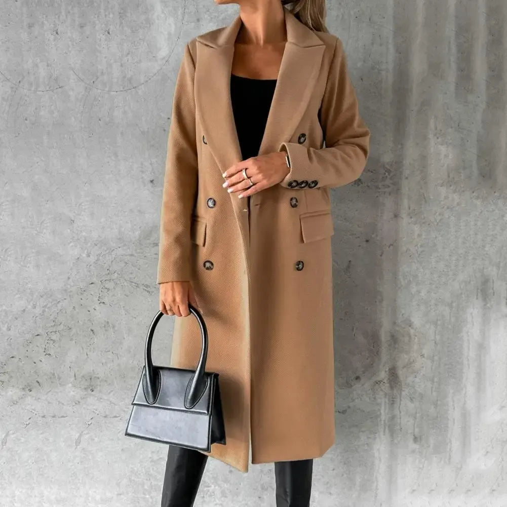 Damen Trenchcoat Taillierte Passform Wollmischung Knie Länge