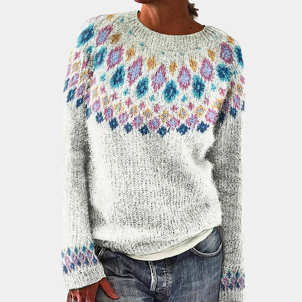 Eveloria Damen Pullover Wollpullover Lässig Geometrisch Rundhals